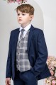 Boys Navy Suit with Grey Tartan Check Waistcoat - Brody