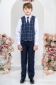 Boys Navy Suit with Navy Tartan Check Waistcoat - Blake