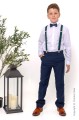 Boys Navy Trouser Suit with Dark Green Braces - Gregory