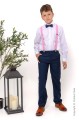 Boys Navy Trouser Suit with Light Pink Braces - Gregory