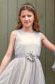 Girls Light Grey Petal Sash Flower Girl Dress - Mila