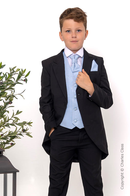 Boys Black & Blue Diamond Tail Coat Suit - Ethan