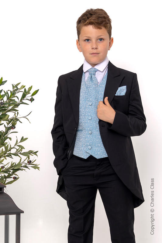 Boys Black & Blue Scroll Tail Coat Suit - Philip