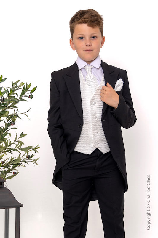 Boys Black & Ivory Diamond Tail Coat Suit - Ethan