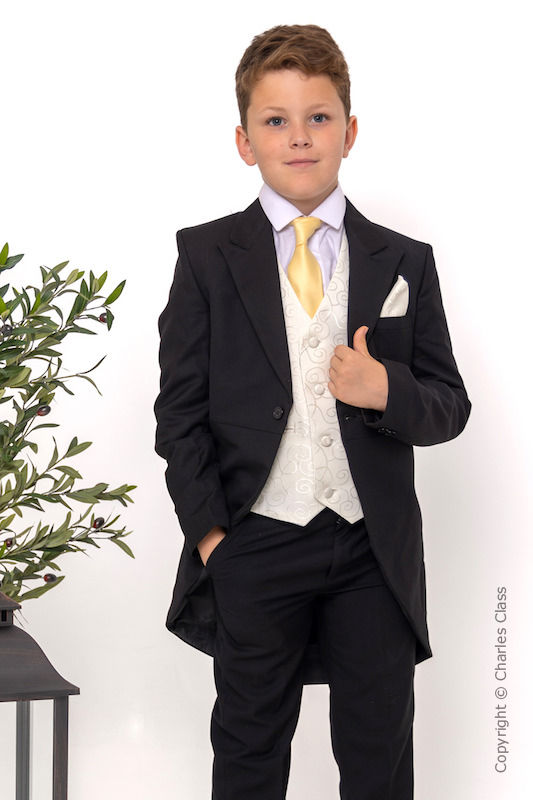 Boys Black & Ivory Tail Suit with Gold Tie - Philip