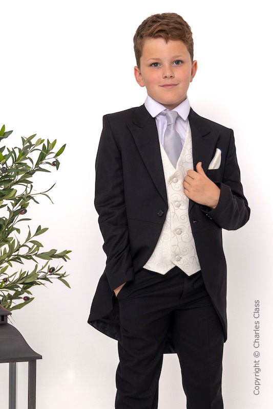 Boys Black & Ivory Tail Suit with Silver Tie - Philip