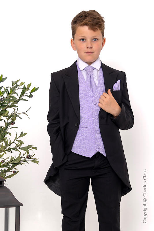 Boys Black & Lilac Scroll Tail Coat Suit - Philip