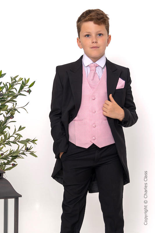 Boys Black & Pink Diamond Tail Coat Suit - Ethan