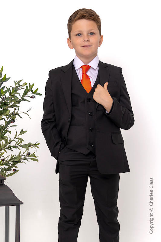 Boys Black Suit with Orange Tie - Marcus