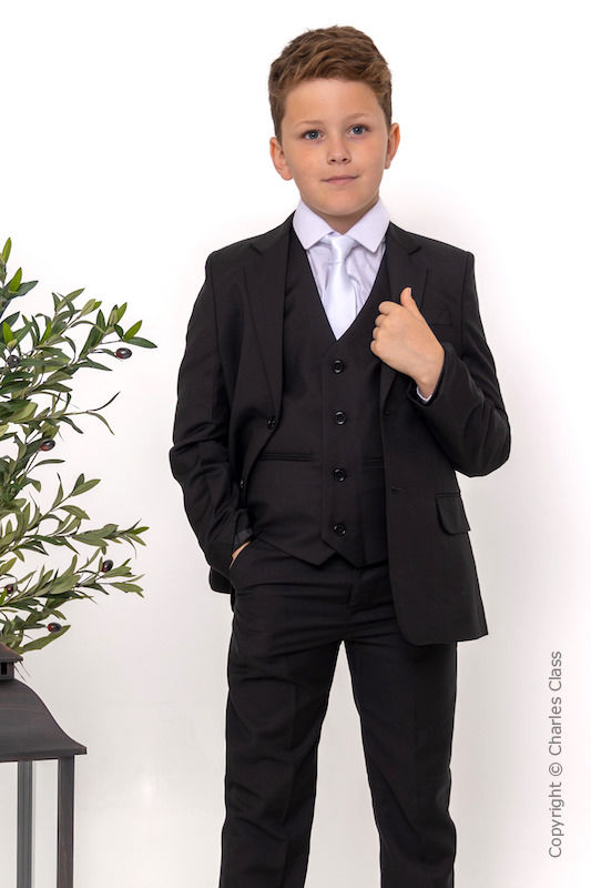 Boys Black Suit with White Tie - Marcus