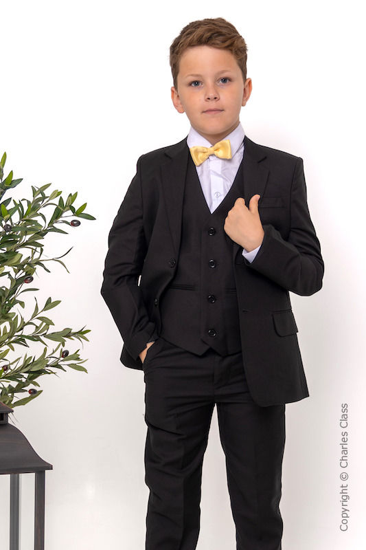 Boys Black Suit with Gold Dickie Bow - Marcus