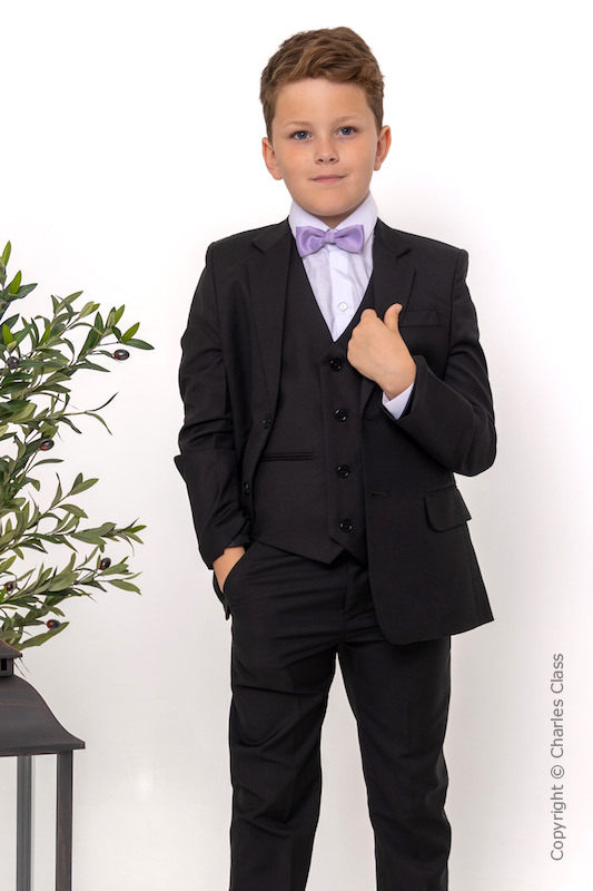 Boys Black Suit with Lilac Dickie Bow - Marcus