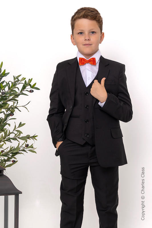 Boys Black Suit with Orange Dickie Bow - Marcus