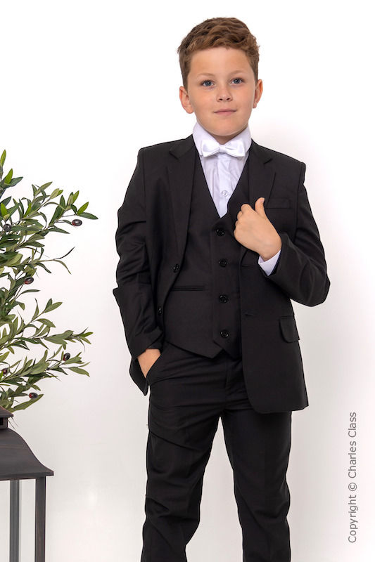 Boys Black Suit with White Dickie Bow - Marcus