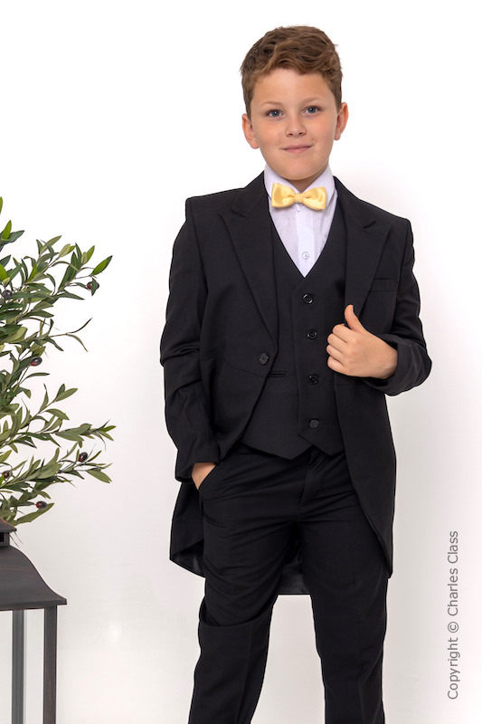 Boys Black Tail Coat Suit with Gold Dickie Bow - Ralph