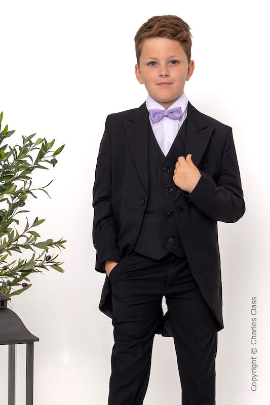 Boys Black Tail Coat Suit with Lilac Dickie Bow - Ralph