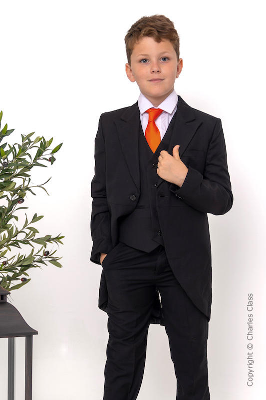 Boys Black Tail Coat Suit with Orange Tie - Ralph