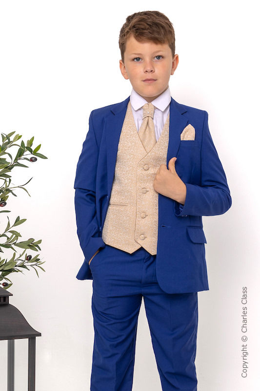 Boys Electric Blue & Champagne Scroll Jacket Suit - Bradley