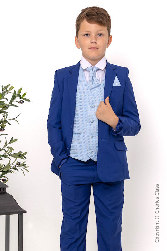 Boys Electric Blue & Blue Diamond Jacket Suit - Jaxon