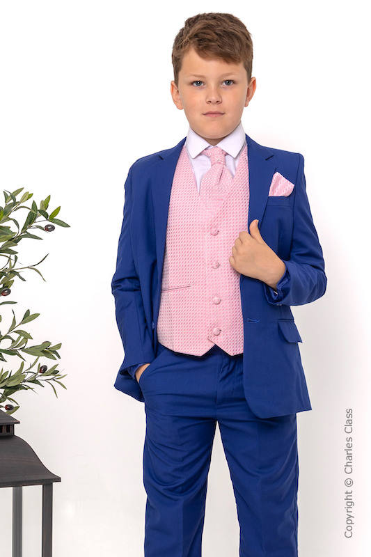 Boys Electric Blue & Pink Diamond Jacket Suit - Jaxon