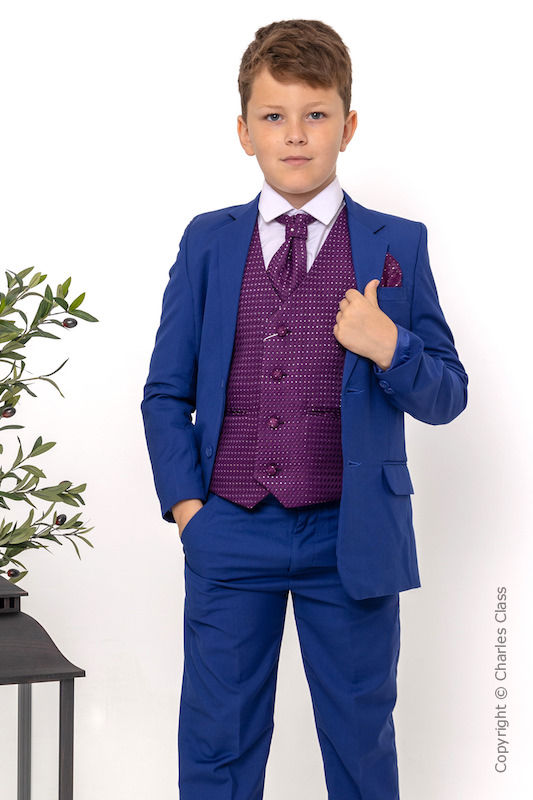 Boys Electric Blue & Purple Diamond Jacket Suit - Jaxon