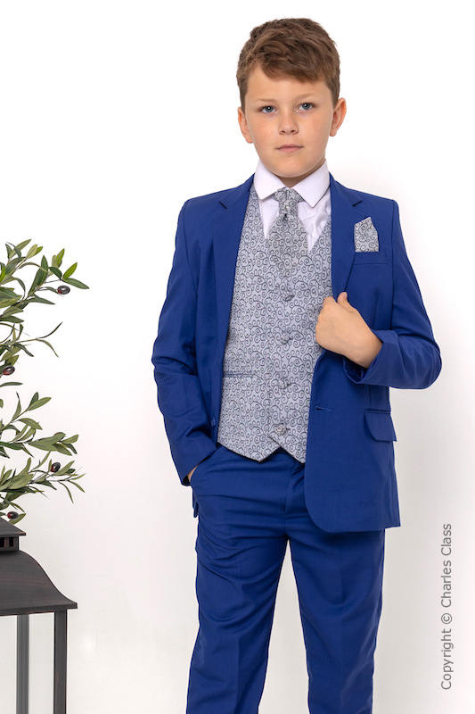 Boys Electric Blue & Grey Scroll Jacket Suit - Bradley