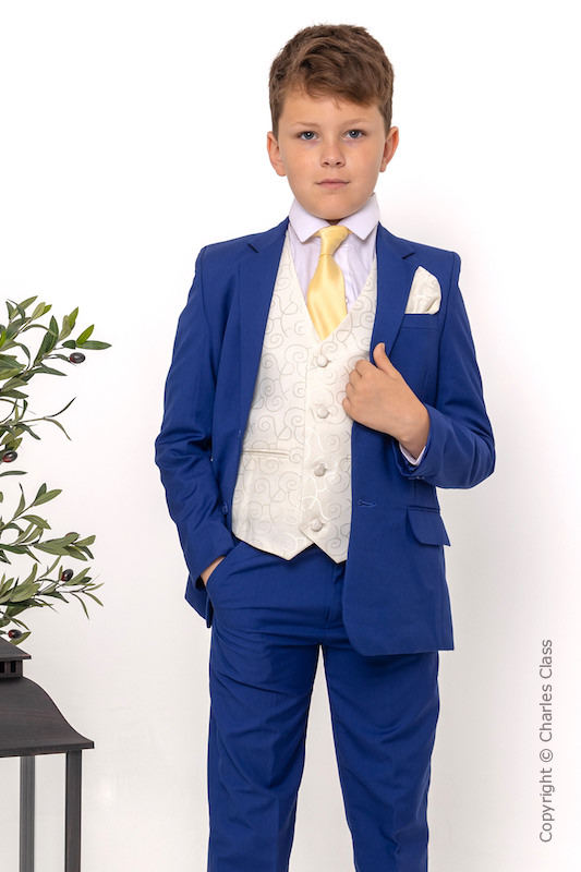 Boys Electric Blue & Ivory Suit with Gold Tie - Bradley