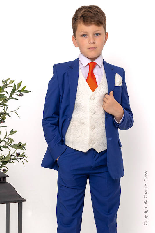 Boys Electric Blue & Ivory Suit with Orange Tie - Bradley