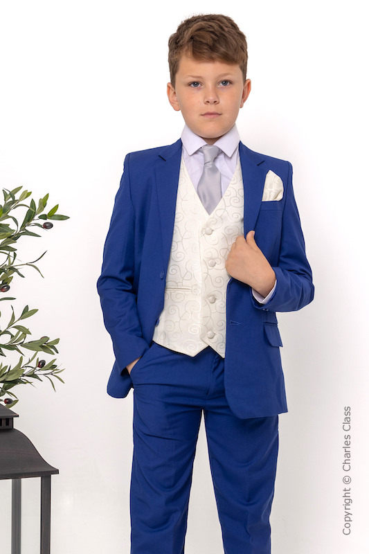 Boys Electric Blue & Ivory Suit with Silver Tie - Bradley