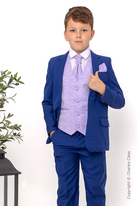 Boys Electric Blue & Lilac Scroll Jacket Suit - Bradley