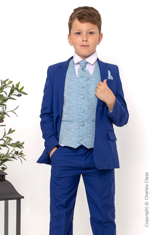 Boys Electric Blue & Blue Scroll Jacket Suit - Bradley