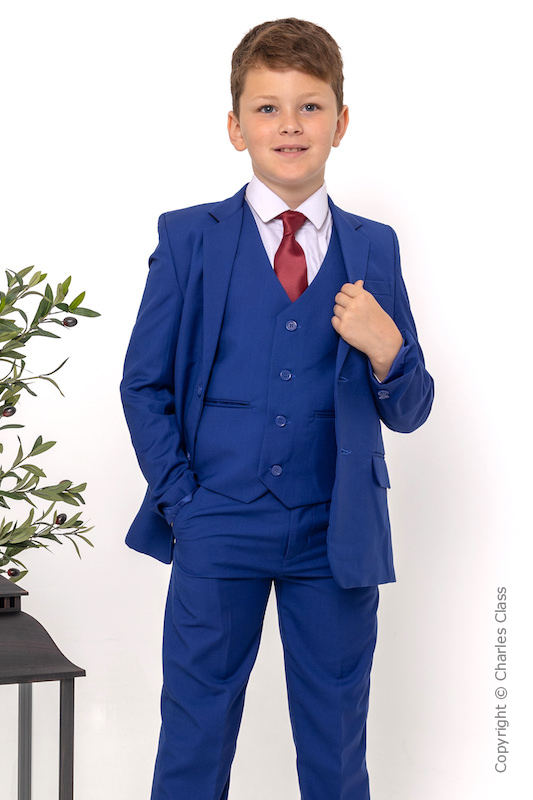 Boys Electric Blue Suit with Burgundy Tie - Barclay