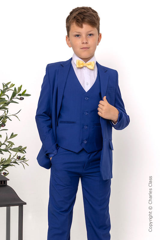 Boys Electric Blue Suit with Gold Dickie Bow - Barclay