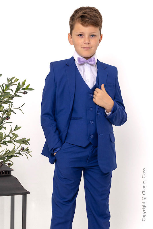 Boys Electric Blue Suit with Lilac Dickie Bow - Barclay