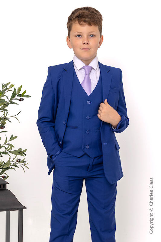 Boys Electric Blue Suit with Lilac Tie - Barclay