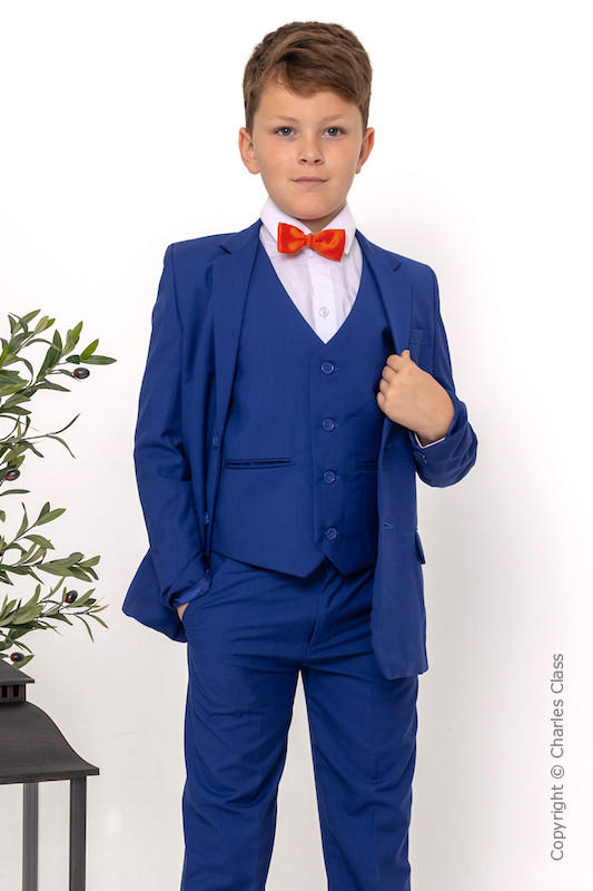 Boys Electric Blue Suit with Orange Dickie Bow - Barclay