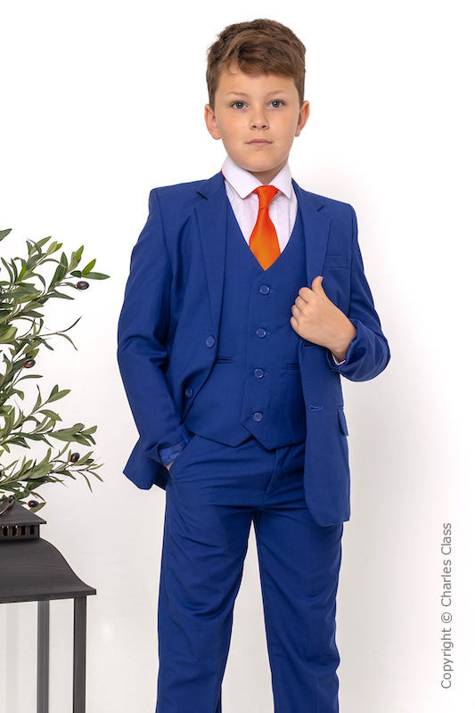 Boys Electric Blue Suit with Orange Tie - Barclay