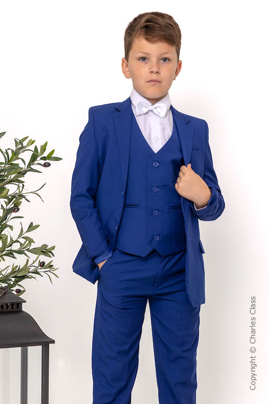 Boys Electric Blue Suit with White Dickie Bow - Barclay