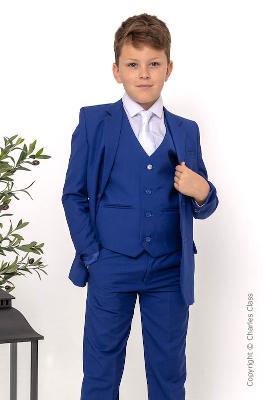 Boys Electric Blue Suit with White Tie - Barclay