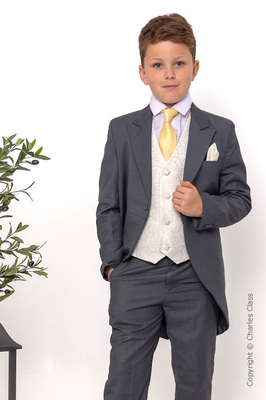 Boys Grey & Ivory Tail Suit with Gold Tie - Melvin