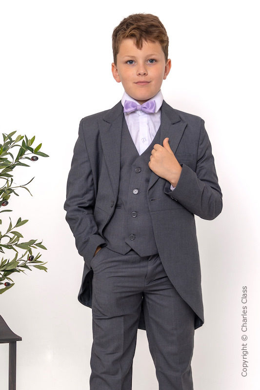 Boys Grey Tail Coat Suit with Lilac Dickie Bow - Earl