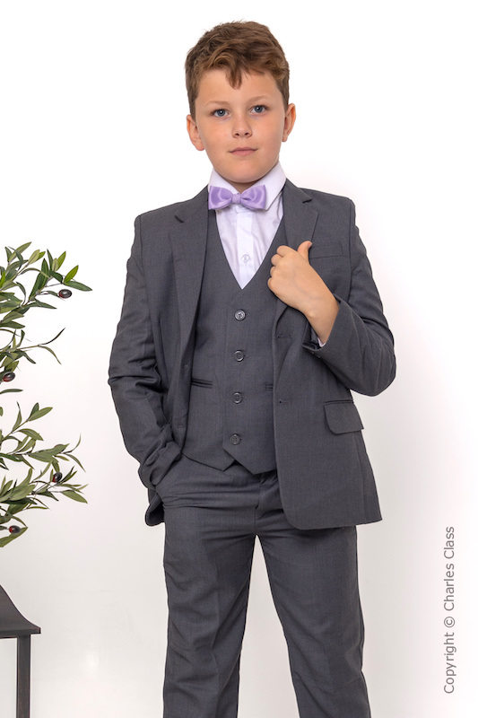 Boys Grey Jacket Suit with Lilac Dickie Bow - Oscar