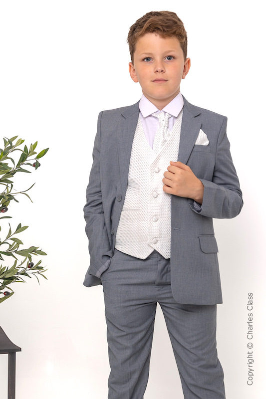 Boys Light Grey & Ivory Diamond Jacket Suit - Hudson