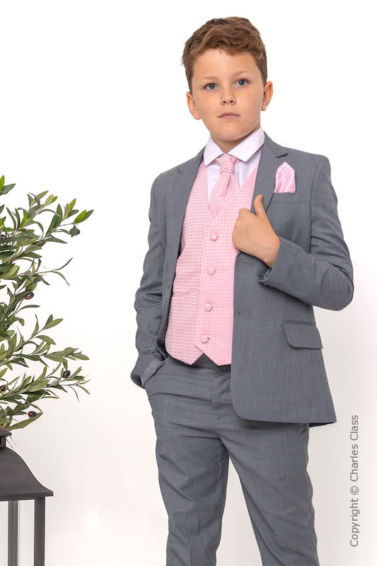 Boys Light Grey Pink Diamond Jacket Suit Boys Wedding Suit Charles Class