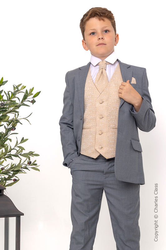 Boys Light Grey & Champagne Scroll Jacket Suit - Tobias