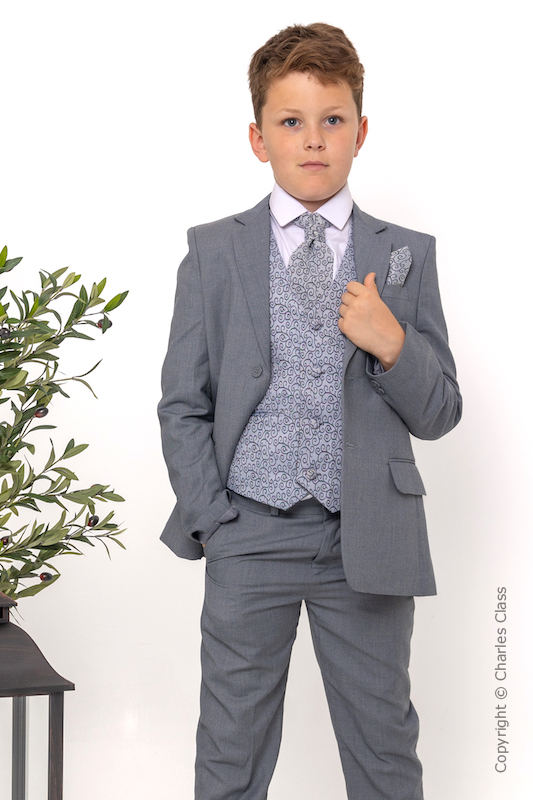 Boys Light Grey & Grey Scroll Jacket Suit - Tobias