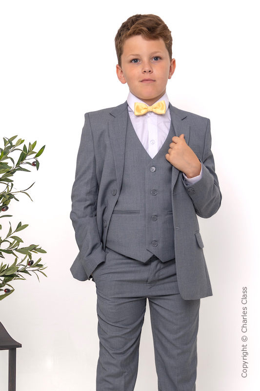 Boys Light Grey Jacket Suit with Gold Dickie Bow - Perry