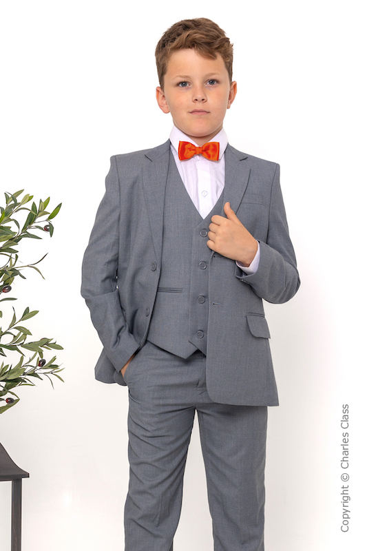 Boys Light Grey Jacket Suit with Orange Dickie Bow - Perry