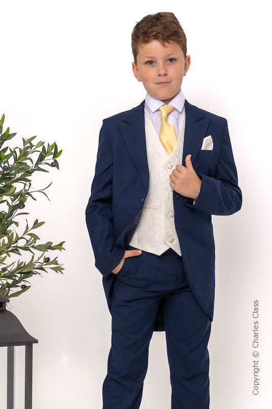 Boys Navy & Ivory Tail Suit with Gold Tie - Darcy