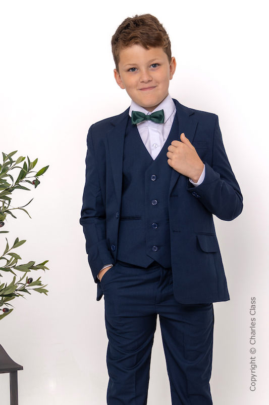 Boys Navy Suit with Dark Green Dickie Bow - Stanley